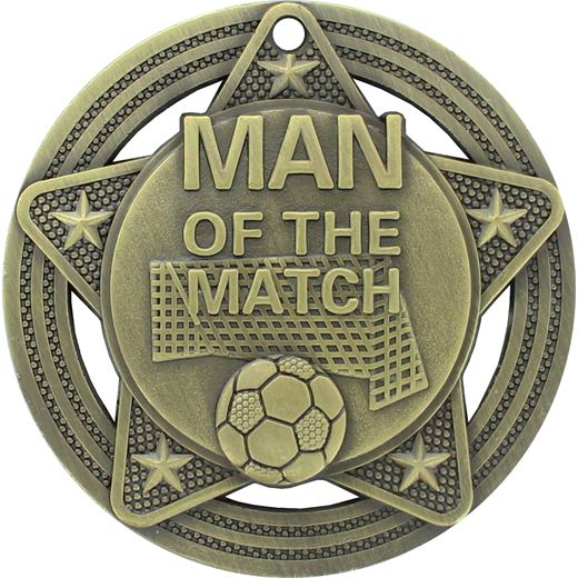 Man of the Match Medal by Infinity Stars Antique Gold 50mm (2")