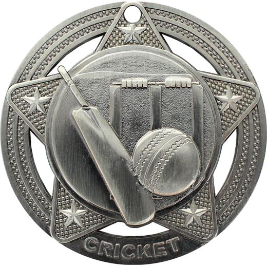 Cricket Medal by Infinity Stars Antique Silver 50mm (2")
