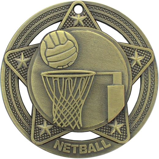 Netball Medal by Infinity Stars Antique Gold 50mm (2")