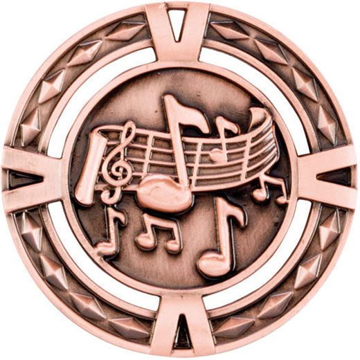 Bronze Diamond Pattern Music Medal 60mm (2.25")