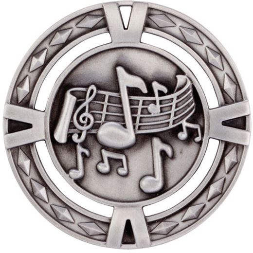 Silver Diamond Pattern Music Medal 60mm (2.25")