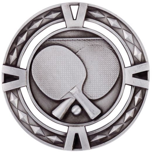 Silver Diamond Pattern Table Tennis Medal 60mm (2.25")