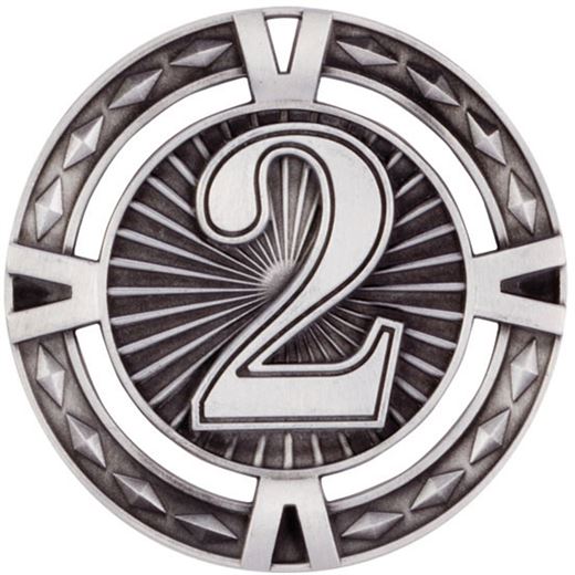 Silver Diamond Pattern 2nd Place Medal 60mm (2.25")
