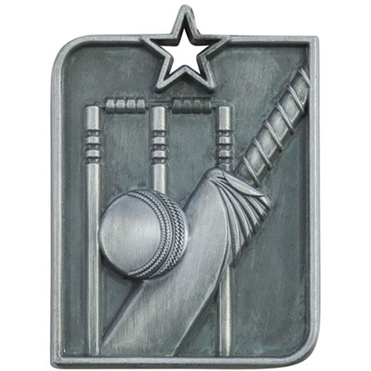 Silver Centurion Star Cricket Square Medal 53mm x 40mm (2.25" x 1.5")