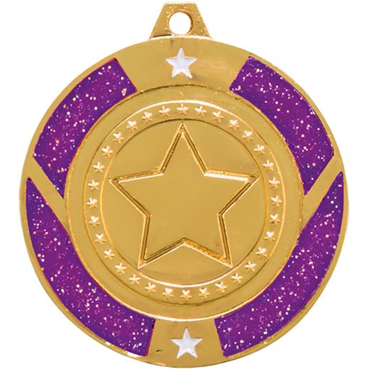 Gold & Purple Glitter Star Medal 50mm (2")