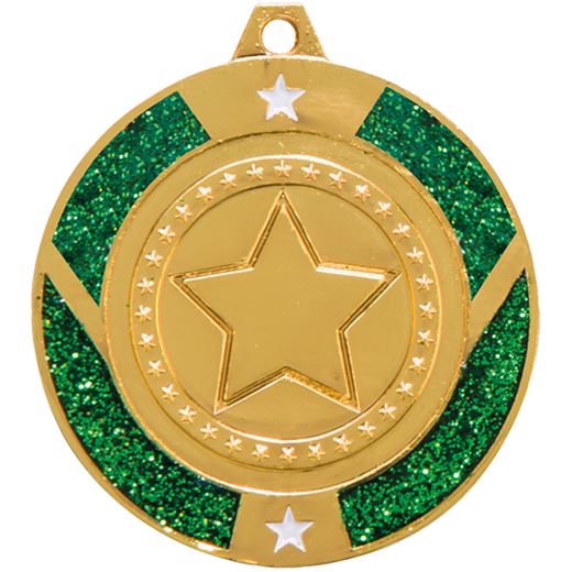Gold & Green Glitter Star Medal 50mm (2")