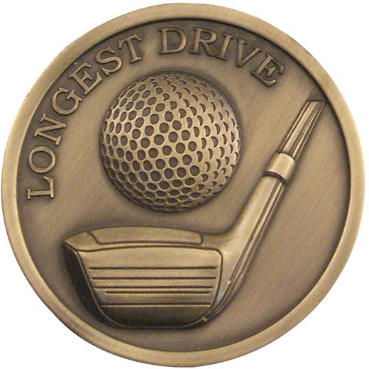Antique Gold Longest Drive Golf Medallion 70mm (2.75")