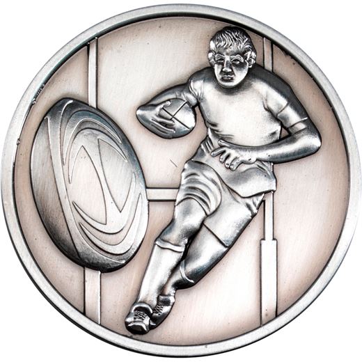 Prestige Antique Silver Rugby Medal 7cm (2.75")