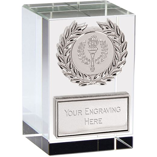 Merit Silver Laurel Wreath Optical Crystal Glass Award 7.5cm (3")