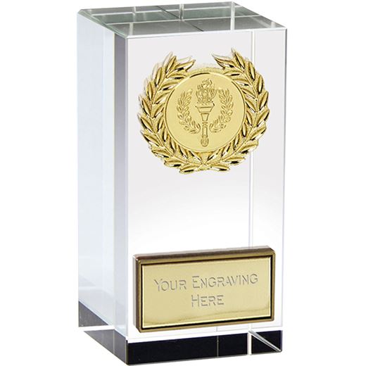 Merit Gold Laurel Wreath Optical Crystal Glass Award 9.5cm (3.75")