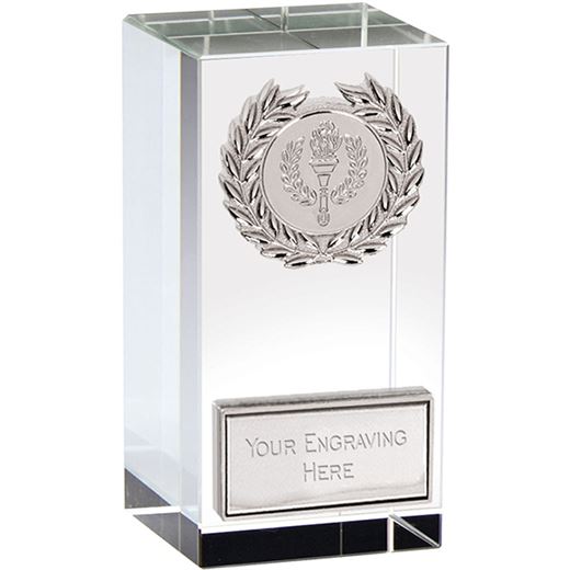 Merit Silver Laurel Wreath Optical Crystal Glass Award 9.5cm (3.75")