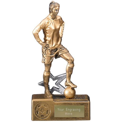 Victorem Female Footballer Trophy Antique Gold 20cm (8")