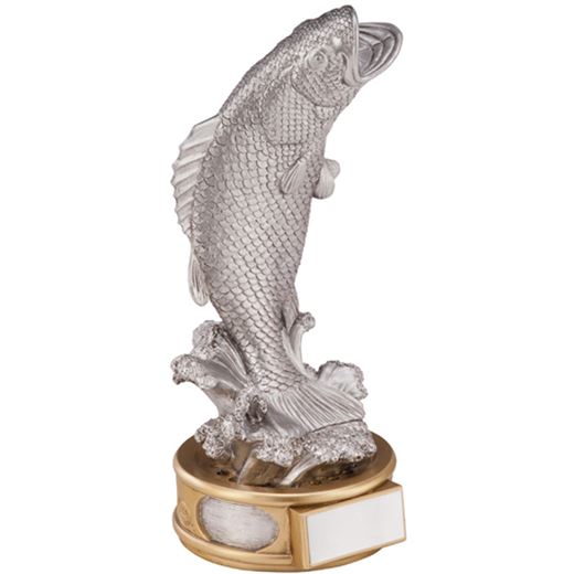 Silver Resin Pinnacle Bass Fish On Reel Trophy 18cm (7")
