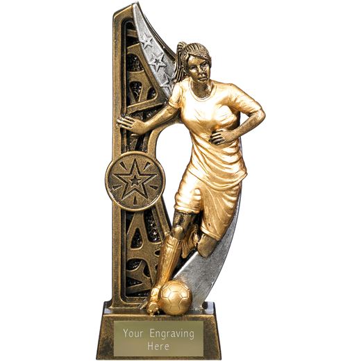Imperius Female Football Figure Trophy Antique Gold 17cm (6.75")