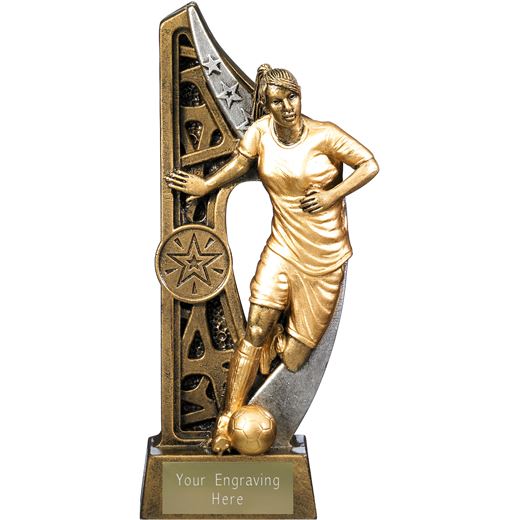 Imperius Female Football Figure Trophy Antique Gold 19cm (7.5")