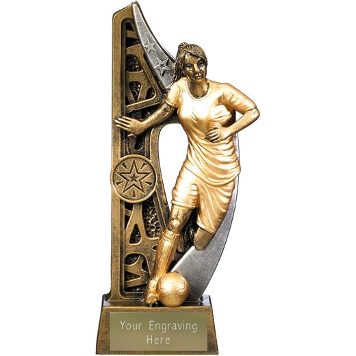 Imperius Female Football Figure Trophy Antique Gold 21cm (8.25")