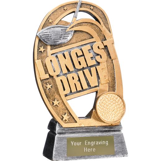 Golf Longest Drive Trophy Antique Gold 15cm (6")