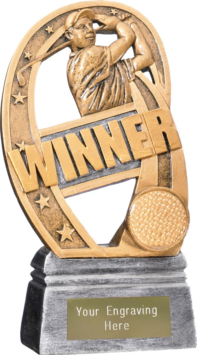 Golf Winner Trophy Antique Gold 16.5cm (6.5")