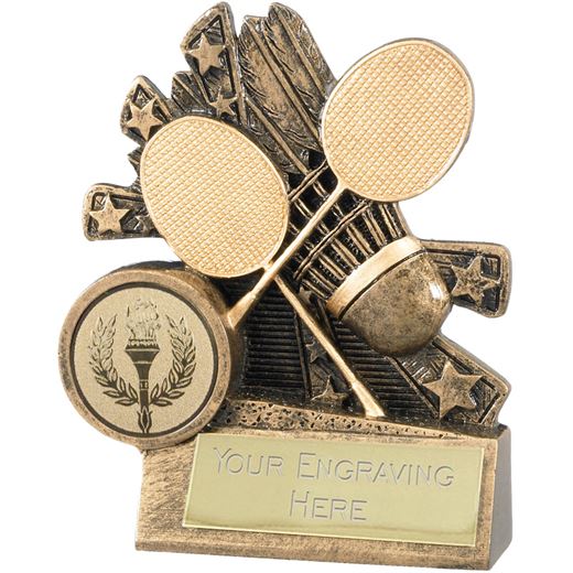 Badminton Trophy with Gold Crossed Rackets 9cm (3.5")