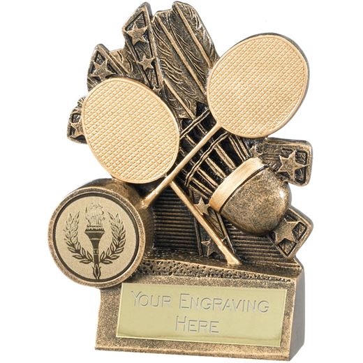 Badminton Trophy with Gold Crossed Rackets 10cm (4")