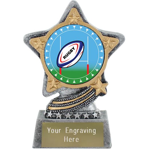 Rugby Trophy Centre by Infinity Stars Antique Silver 10cm (4")