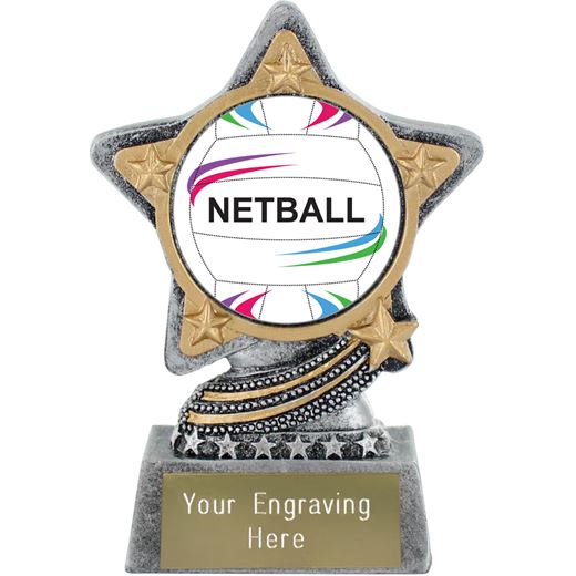 Centre Netball Trophy by Infinity Stars Antique Silver 10cm (4")