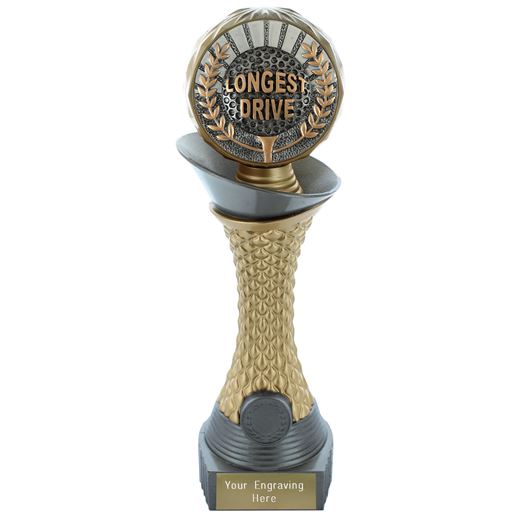 Longest Drive Golf Trophy Heavyweight Hemisphere Tower Silver & Gold 25cm (10")