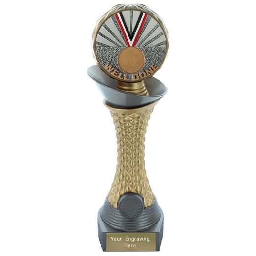 Well Done Trophy Heavyweight Hemisphere Tower Silver & Gold 25cm (10")
