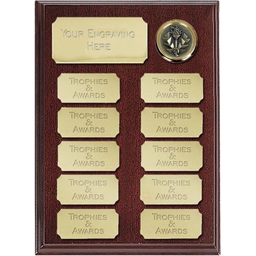 Rosewood Presentation Plaque With 11 Gold Plates 20.5cm (8")