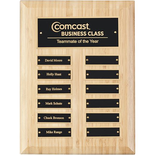 Bamboo Presentation Plaque with Gold & Black Brass Plates 30.5cm (12")