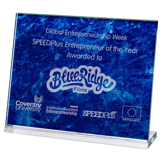 Blue Marble Landscape Glass Plaque Award 19cm x 24cm (7.5" x 9.5")