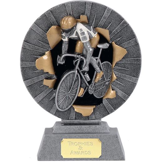 Road Cyclist Trophy with Gold & White Trim 15cm (6")