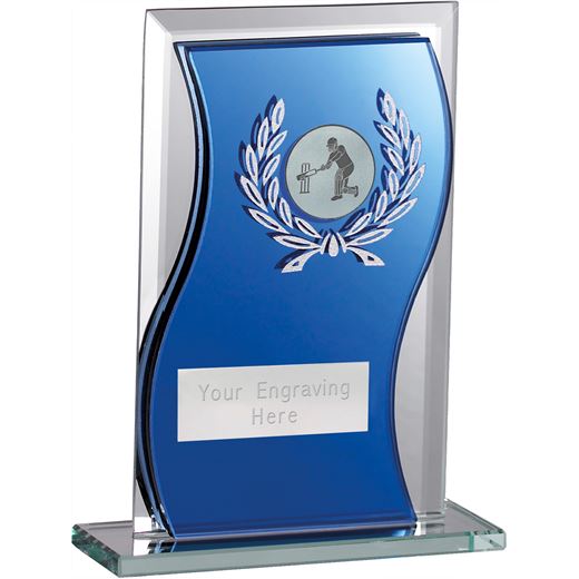 Cricket Glass Plaque Award Blue & Clear 12.5cm (5")