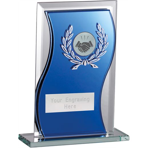 Handshake Glass Plaque Award Blue & Clear 12.5cm (5")