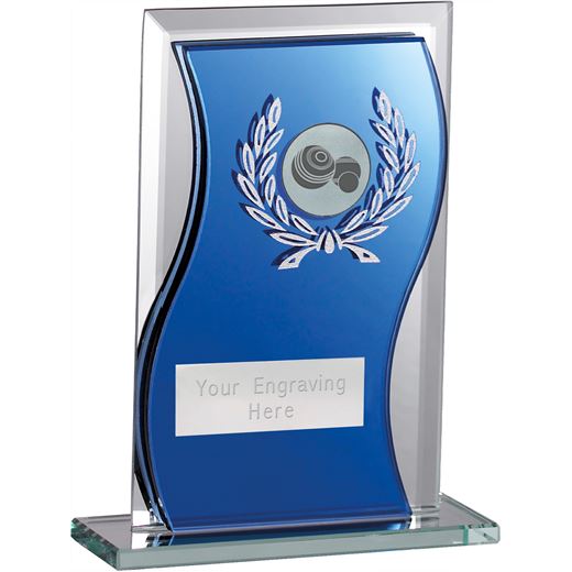 Lawn Bowls Glass Plaque Award Blue & Clear 12.5cm (5")