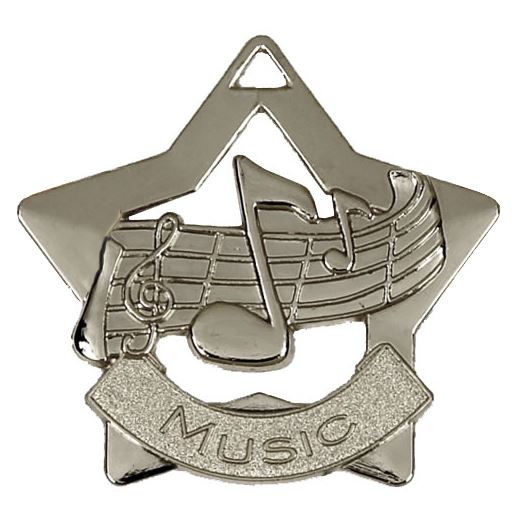 Silver Music Mini Star Medal 60mm (2.25")