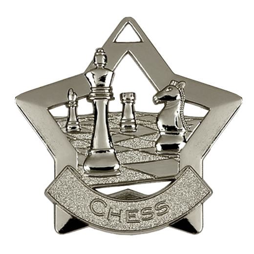Silver Chess Mini Star Medal 60mm (2.25")