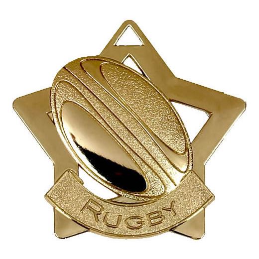 Gold Rugby Mini Star Medal 60mm (2.25")
