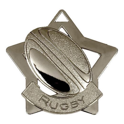 Silver Rugby Mini Star Medal 60mm (2.25")