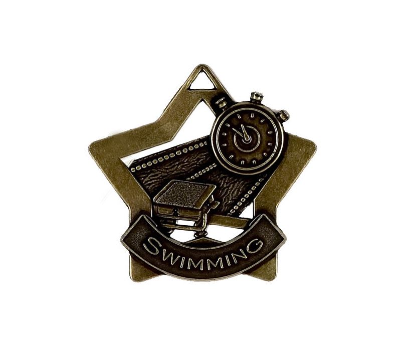 Bronze Swimming Mini Star Medal 60mm (2.25")