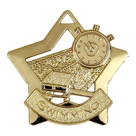 Gold Swimming Mini Star Medal 60mm (2.25")