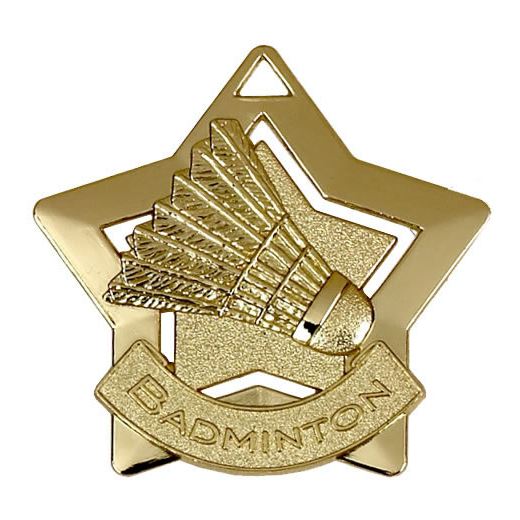Gold Badminton Mini Star Medal 60mm (2.25")