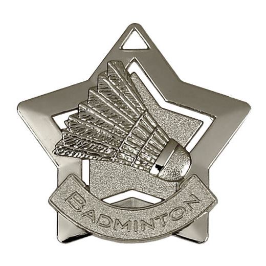 Silver Badminton Mini Star Medal 60mm (2.25")