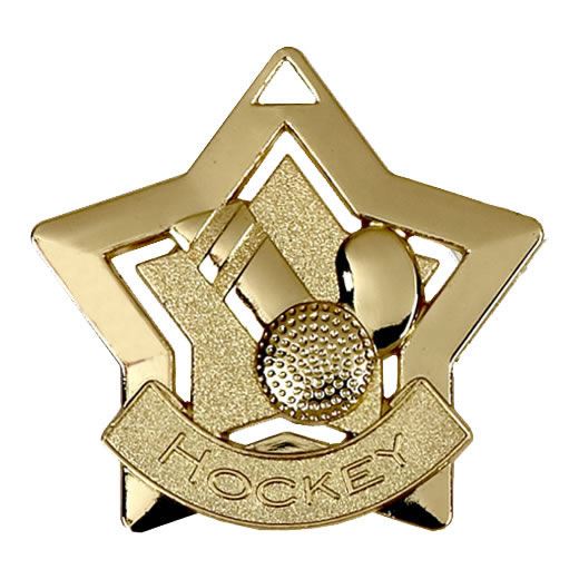 Gold Hockey Mini Star Medal 60mm (2.25")