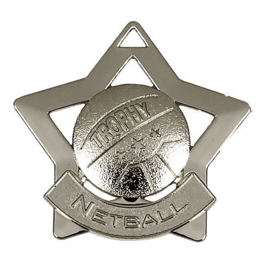 Silver Netball Mini Star Medal 60mm (2.25")