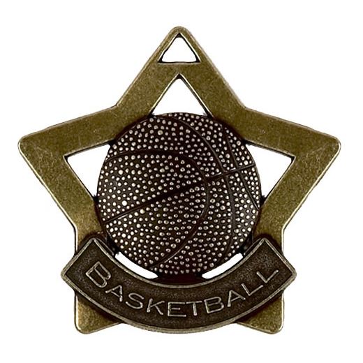 Bronze Basketball Mini Stars Medal 60mm (2.25")
