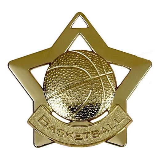 Gold Basketball Mini Stars Medal 60mm (2.25")