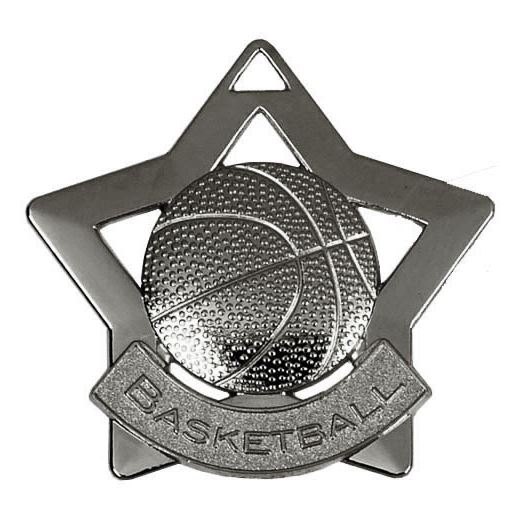 Silver Basketball Mini Stars Medal 60mm (2.25")