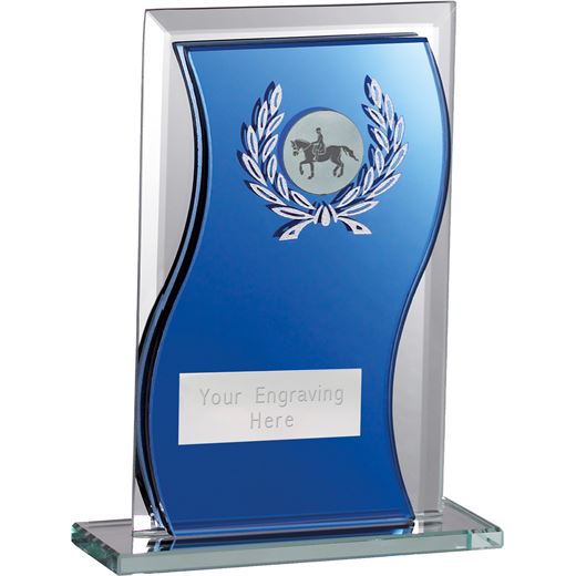 Equestrian Dressage Glass Plaque Award Blue & Clear 15cm (6")