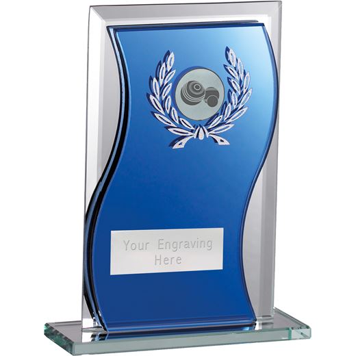 Lawn Bowls Glass Plaque Award Blue & Clear 15cm (6")